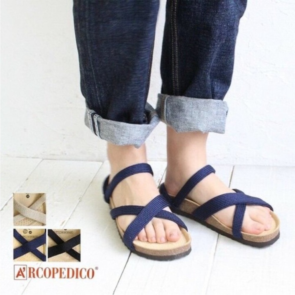 ARCOPEDICO Santana Blue Denim/Cork Nylon Strappy Sandals 38-  7/7.5